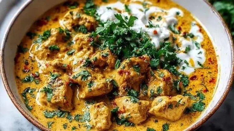 Delicious slow cooker chicken korma with spices and tender chicken pieces