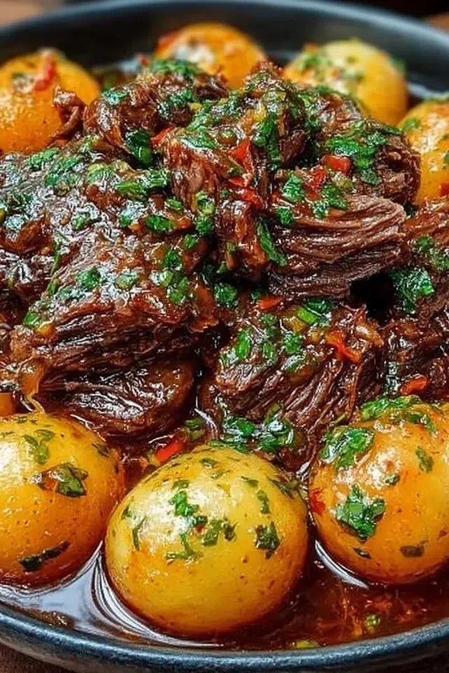 Slow Cooker Garlic Butter Beef with Potatoes