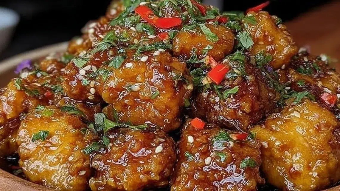 Slow Cooker Sticky Honey Chicken served with vegetables on a plate