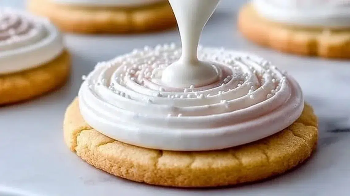 Delicious sugar cookie icing on colorful cookies