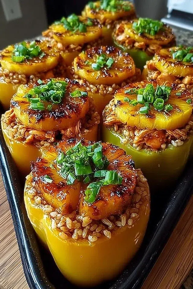 Teriyaki Pineapple Chicken and Rice Stuffed Peppers