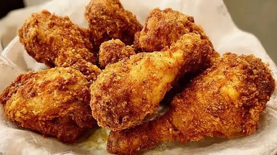 Delicious plate of crispy fried chicken with sides and sauce