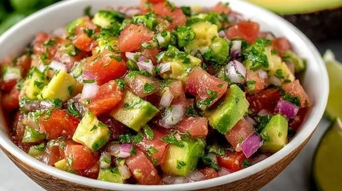 Delicious Avocado Pico de Gallo served in a bowl with fresh ingredients.