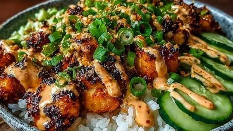 Delicious Bang Bang Chicken Bowl with fresh ingredients and spicy sauce