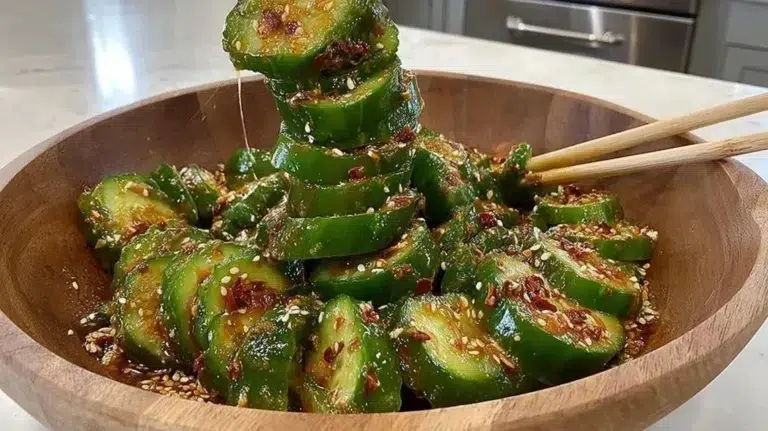 Crisp cucumber salad with fresh vegetables and dressing