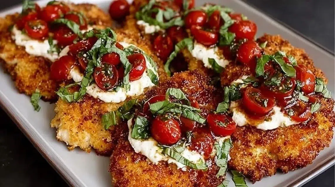Crispy Parmesan-Basil Chicken Cutlets served on a plate