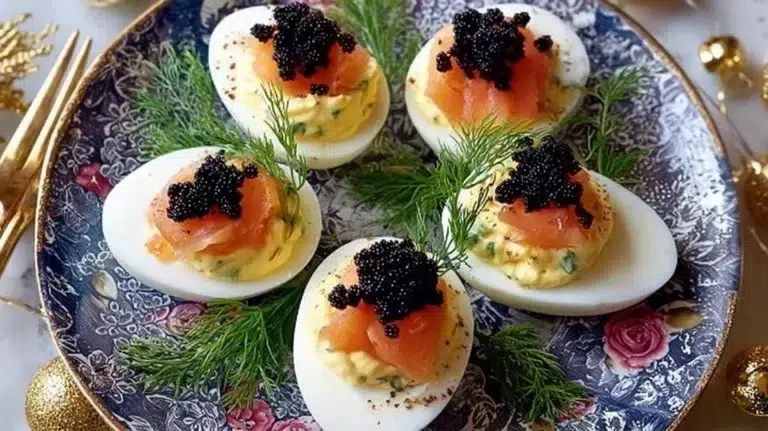 Gourmet devilled eggs royale served on a platter