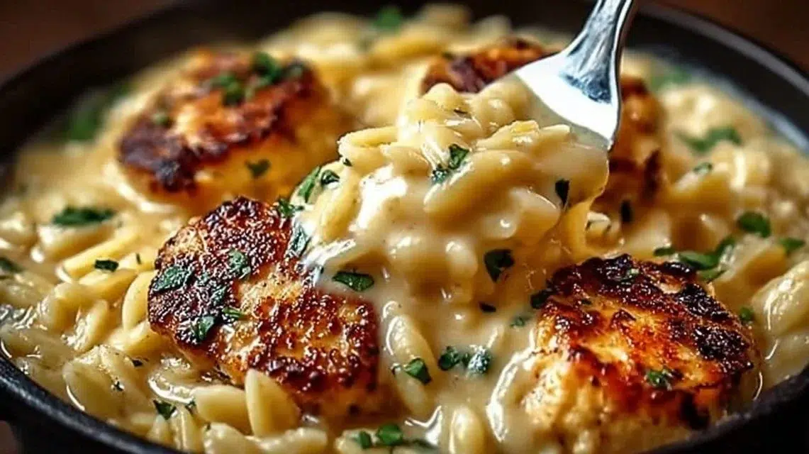 Creamy Marry Me Chicken Orzo dish served in a bowl