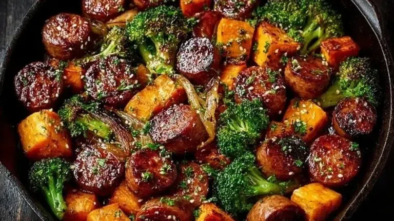 Honey Garlic Sausage and Sweet Potato Sheet Pan Dinner
