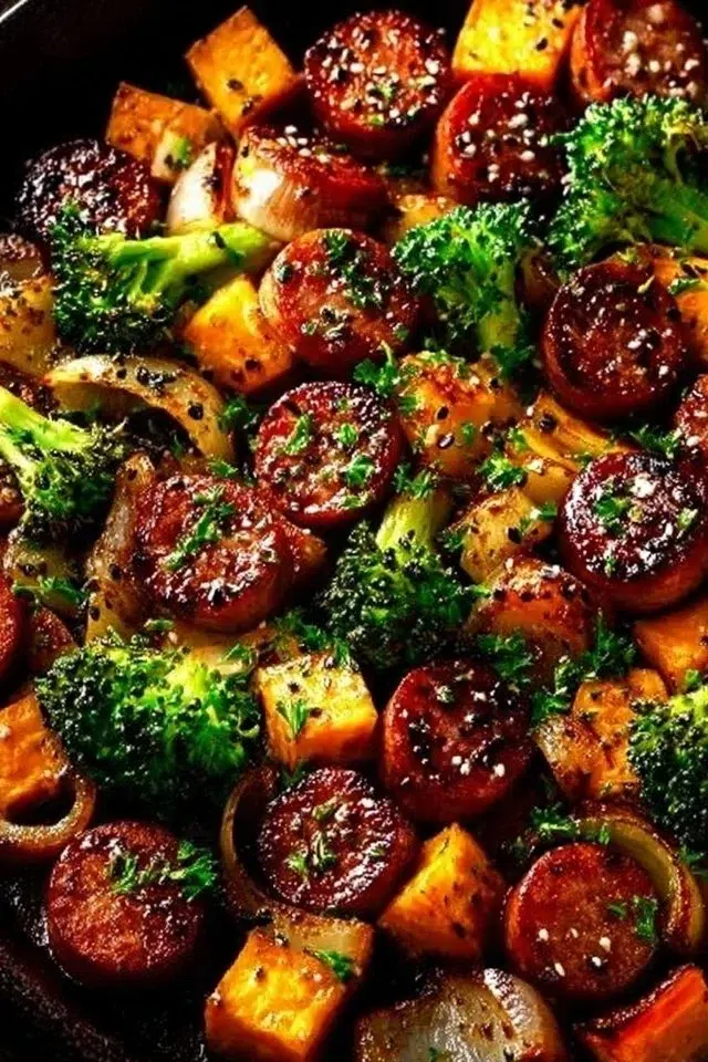 Honey Garlic Sausage and Sweet Potato Sheet Pan Dinner