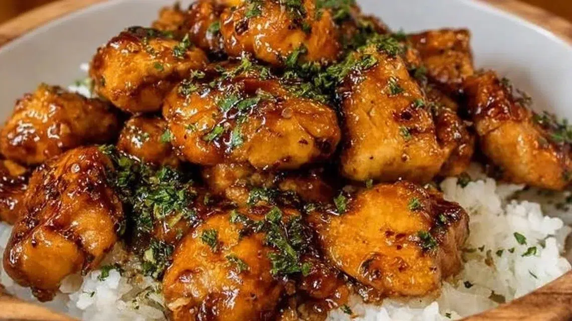 Honey Pepper Chicken served with creamy mac and cheese for a delightful meal