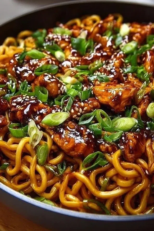 Irresistible Sticky Garlic Chicken Noodles Recipe Under 30 Mins