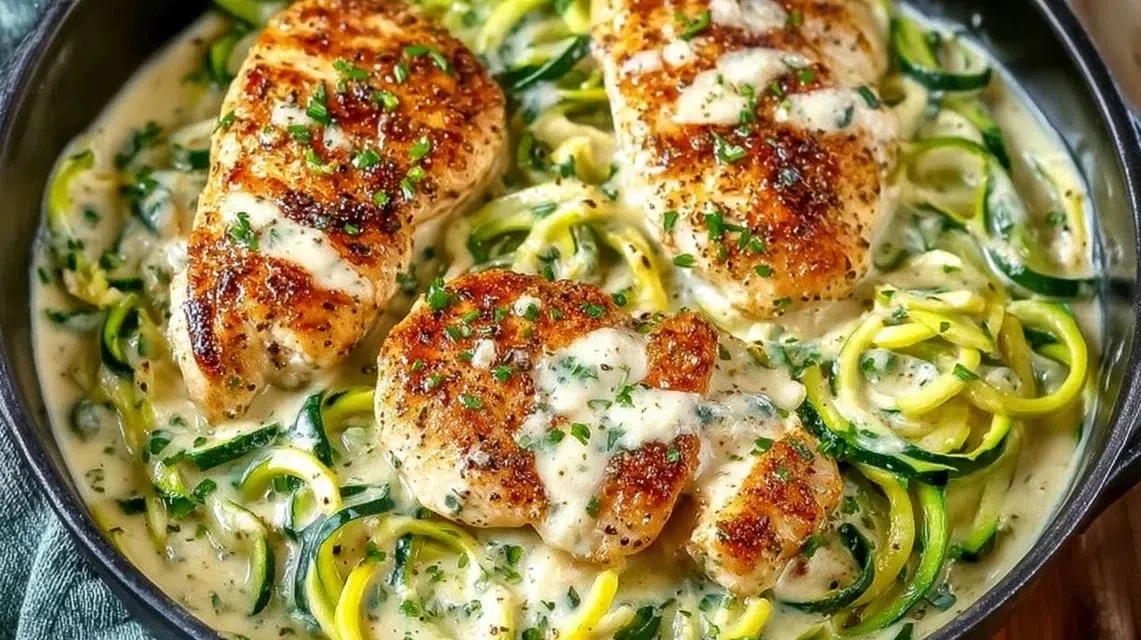 Keto Chicken Alfredo served with zucchini noodles for a healthy low-carb meal