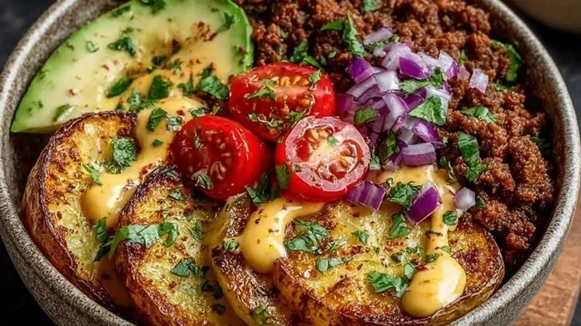 Loaded Fiesta Potato Bowls with toppings and vibrant ingredients