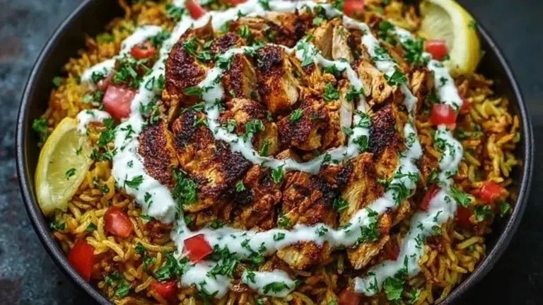 Delicious one pot chicken shawarma rice with savory spices and tender chicken