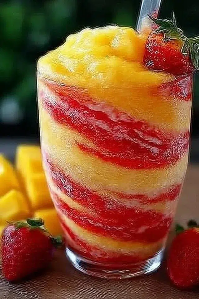 Pineapple Strawberry Swirled Slushies - Refreshing Drink