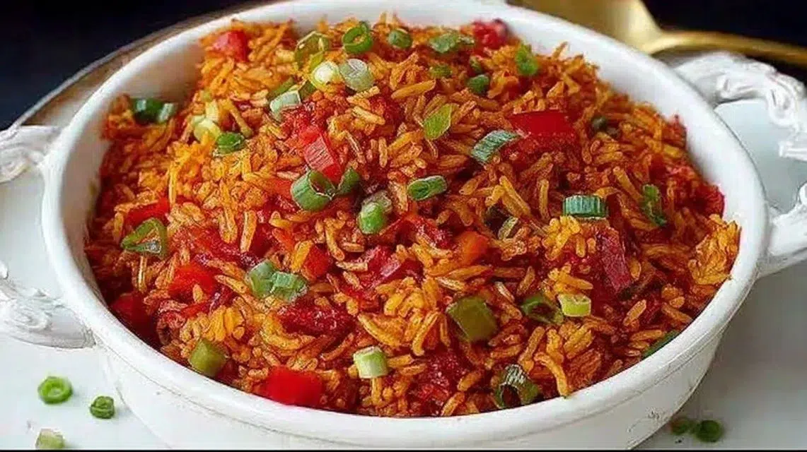 Delicious Schezwan Fried Rice garnished with vegetables and spices