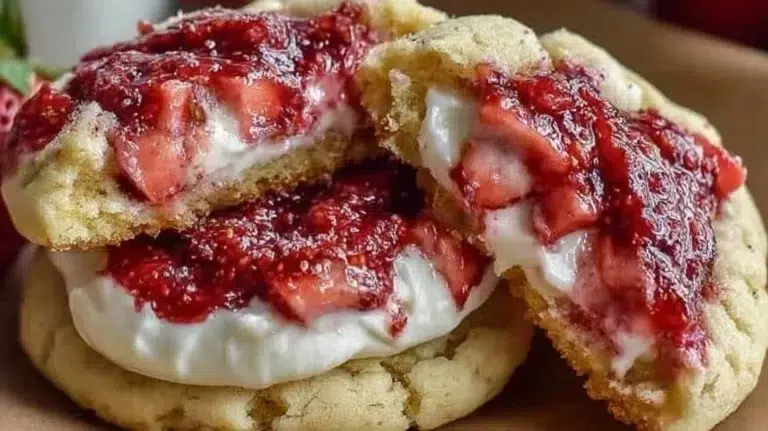 Delicious homemade strawberry cheesecake cookies on a plate