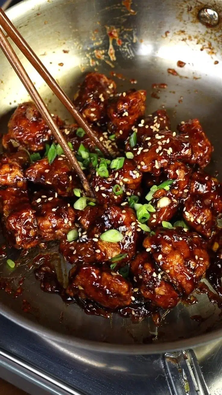 Delicious sweet and spicy popcorn chicken served in a bowl