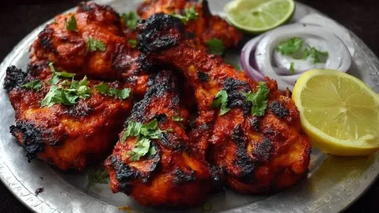 Deliciously grilled Tandoori Chicken served with fresh herbs and spices.