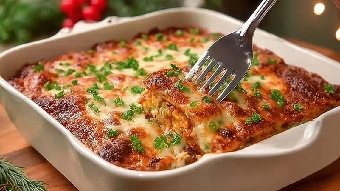 Delicious Veggie Mexican Lasagna layered with fresh vegetables and cheese