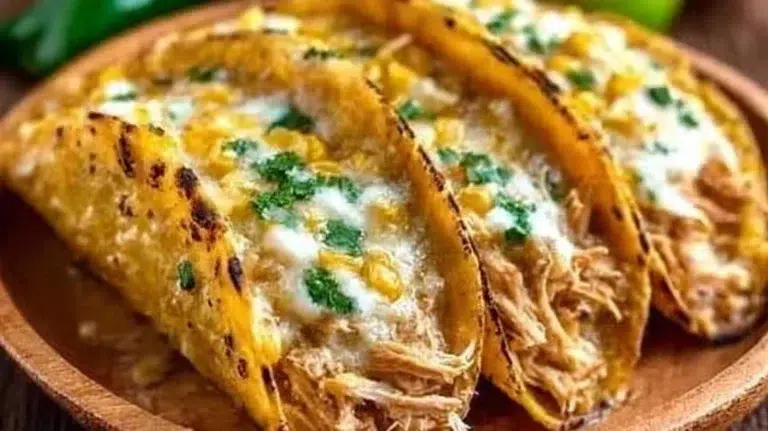 Delicious white chicken chili tacos served with fresh toppings