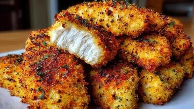 Crispy Parmesan Chicken Tenders with high protein content served on a plate