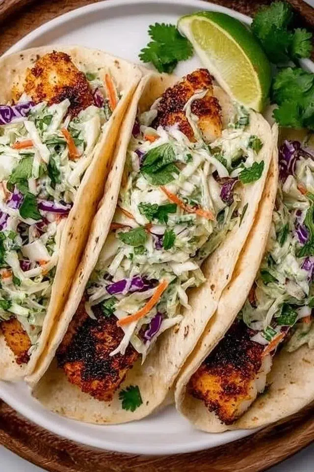Air Fryer Fish Tacos with Cilantro Lime Slaw