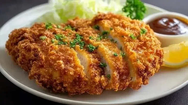 Crispy air fryer fried chicken served on a plate with dipping sauce.