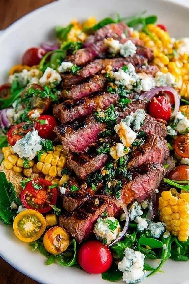 Balsamic Steak Gorgonzola Salad with Grilled Corn