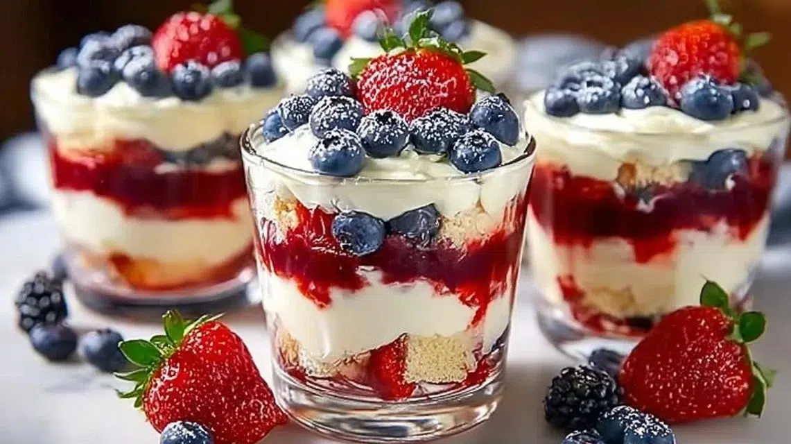 Delicious berry trifle with layers of fresh berries and creamy filling