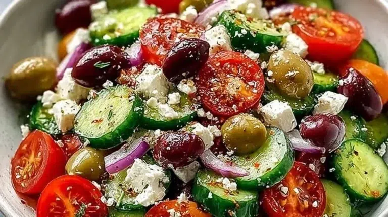 Delicious Greek salad with fresh vegetables and feta cheese for spring meals