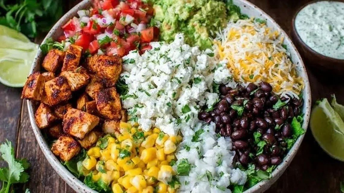 Delicious Chicken Burrito Bowl with fresh ingredients and vibrant colors