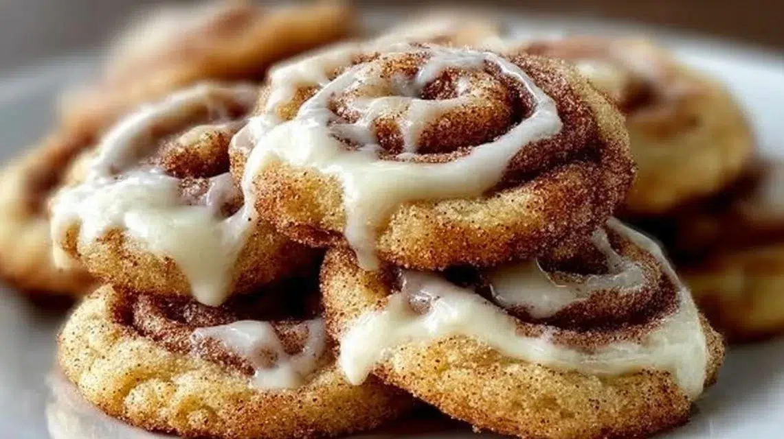 Cinnamon roll cheesecake cookies that melt in your mouth, baked to perfection.