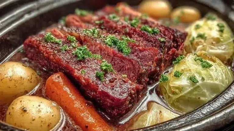 Delicious slow cooker corned beef and cabbage, the perfect comfort meal.