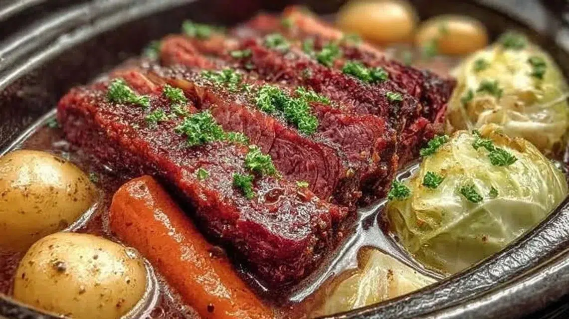 Delicious slow cooker corned beef and cabbage, the perfect comfort meal.