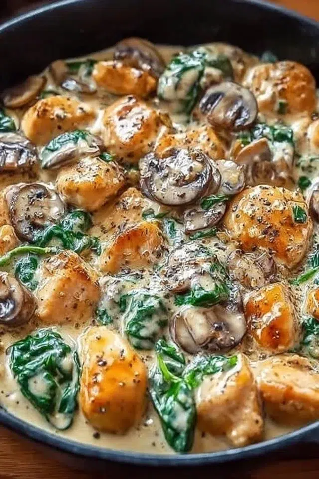 Creamy Chicken Mushroom Spinach Skillet