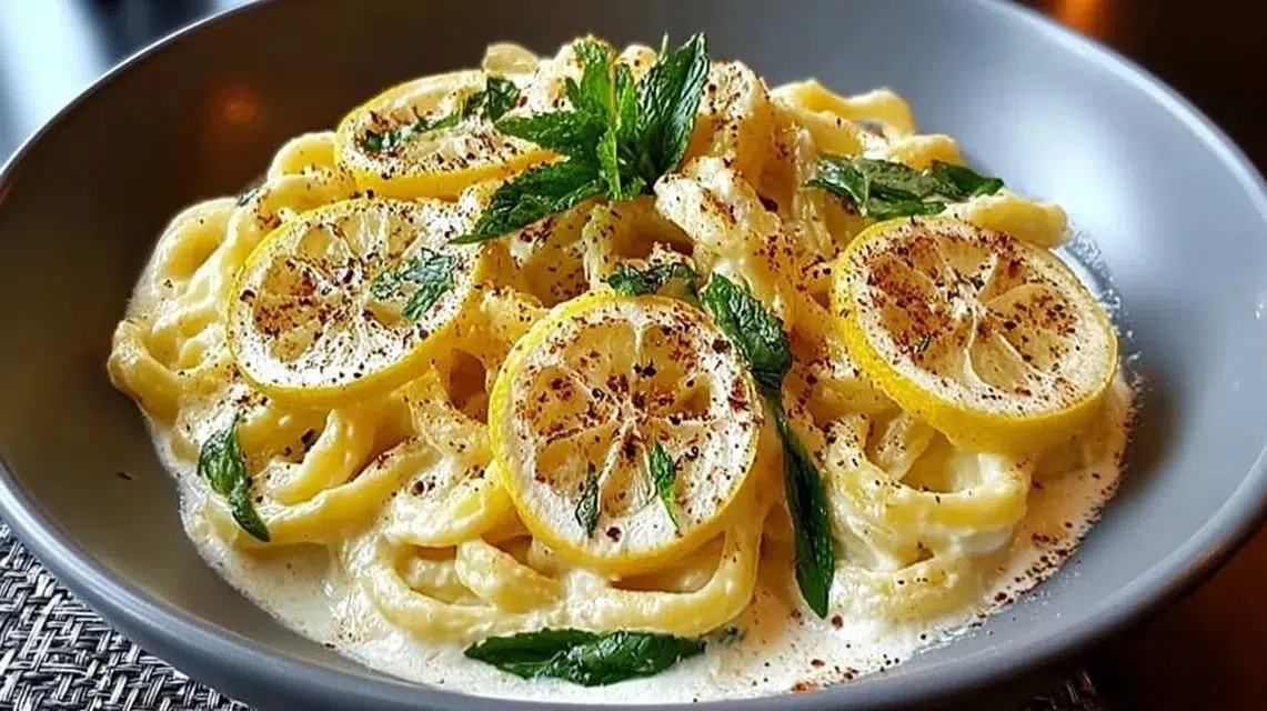 Creamy lemon ricotta pasta served in a bowl with lemon zest and herbs