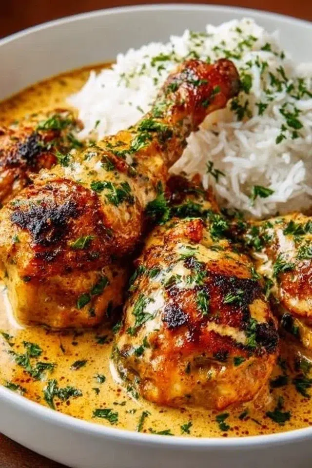 Creamy Paprika Chicken Drumsticks with Steamed Rice