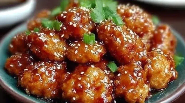 Delicious crispy Chinese honey chicken served with vibrant vegetables