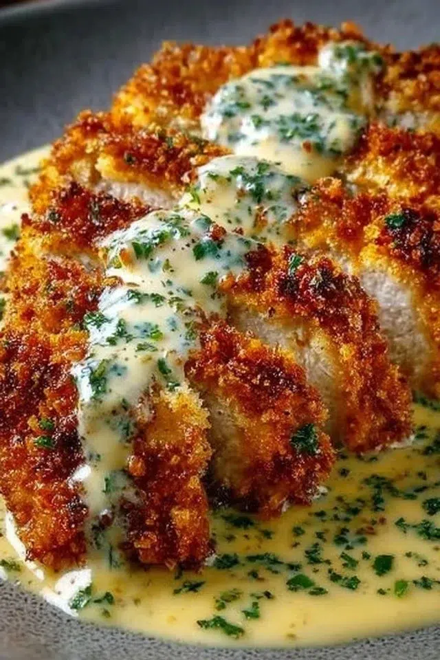 Crispy Parmesan Chicken with Creamy Garlic Sauce
