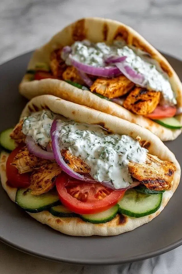 Crockpot Greek Chicken Pitas with Tzatziki