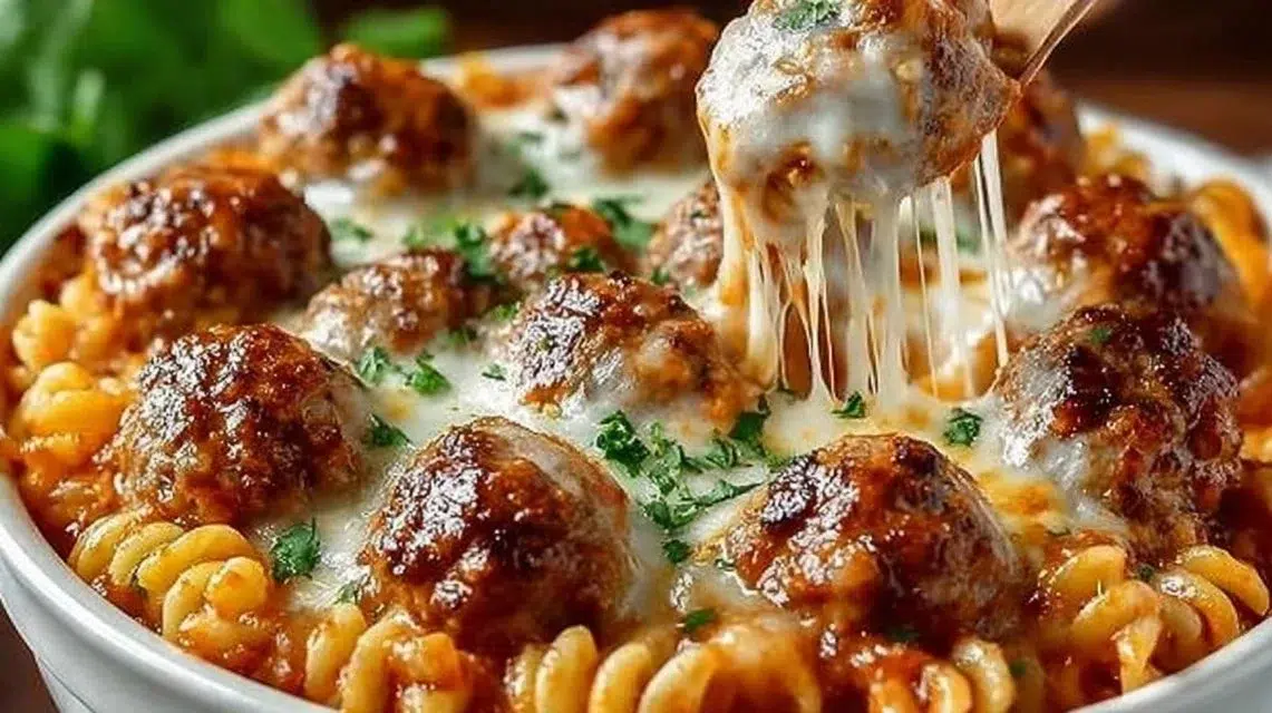 Delicious Dump and Bake Meatball Casserole fresh out of the oven