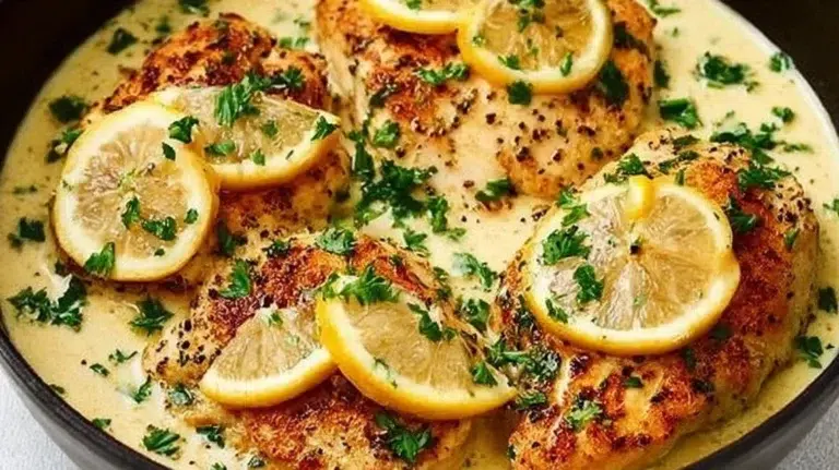 Deliciously cooked lemon garlic chicken served on a plate