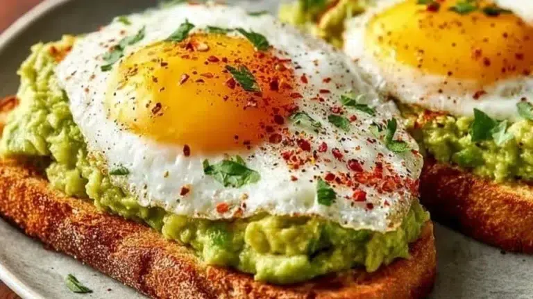 Delicious egg and avocado toast served for breakfast