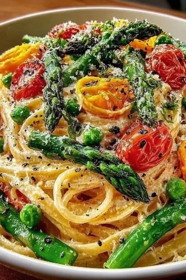 Fresh Spring Vegetable Pasta Primavera Recipe with Easy Creamy Lemon Sauce