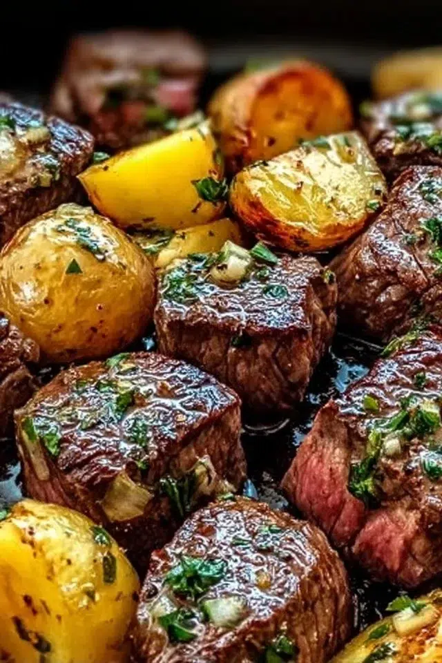 Garlic Butter Steak Bites and Potatoes Delight