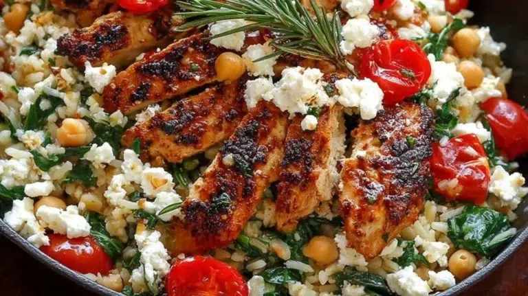 Delicious Greek Chicken served with aromatic lemon rice on a plate