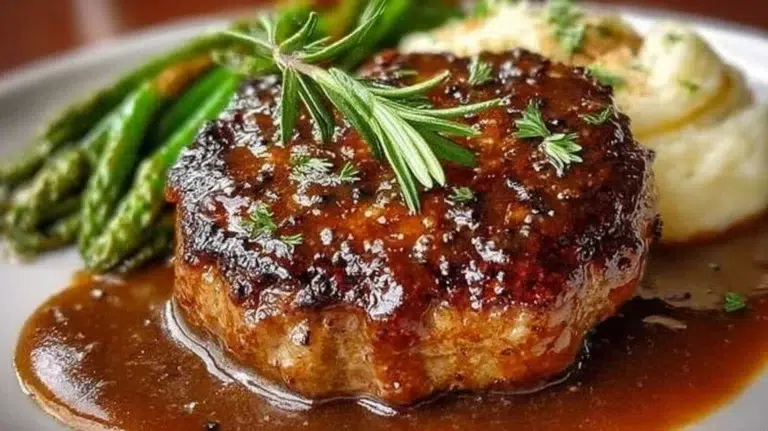 Delicious homemade hamburger steak served with gravy and sides for family dinner.