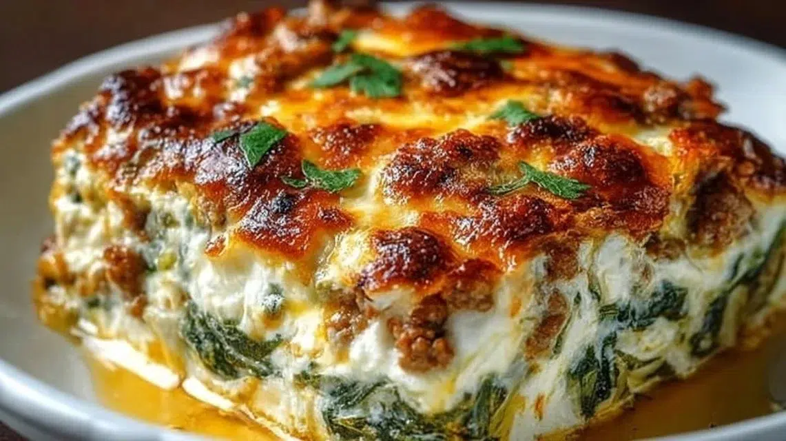Delicious high-protein ground turkey casserole topped with cheese